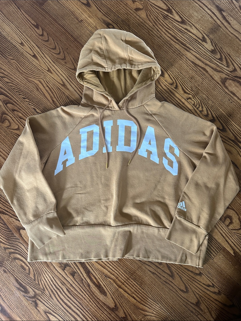 adidas Tan Crewneck Hoodie with White Arch Logo